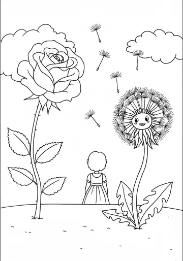 Rose Meets Dandelion Friendship Coloring Pages