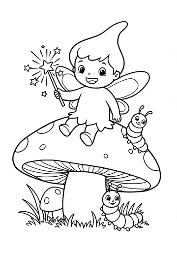 Happy Fairy & Friend Coloring Pages