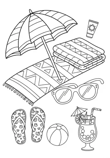 Beach Fun Essentials Coloring Page