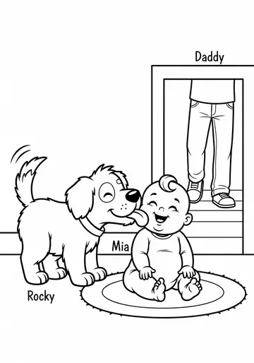 Homecoming Time Cute Baby & Dog Coloring Pages