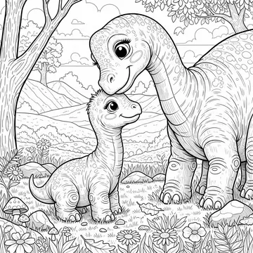 Baby and Parent Brachiosaurus Coloring Page
