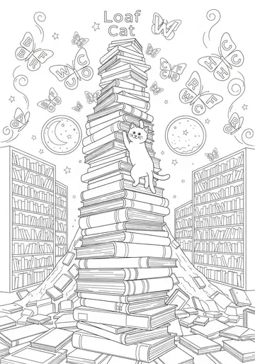 Loaf Cat Climbs Book Mountain Coloring Pages