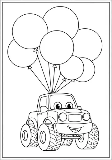 Monster Truck Celebration with Balloons Coloring Page