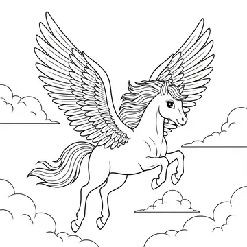 Flying Pegasus Pony Coloring Page with Clouds