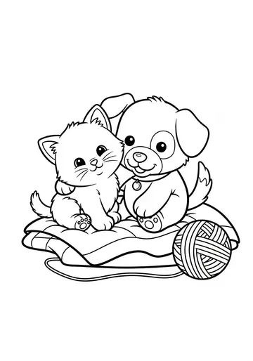 Puppy and Kitten Cuddles Coloring Page