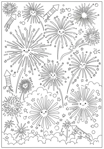 July Fireworks Night Coloring Pages for Kids