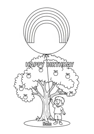 Rainbow Balloon happy birthday Adventure Coloring Page