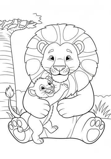 Lion Hug happy fathers day Leo & Dad Coloring Pages