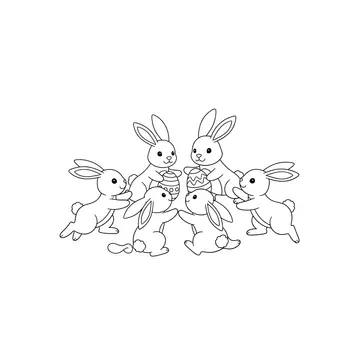 Adorable Easter Bunnies Line Art Coloring Page for Kids - Simple Printable Design