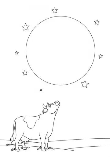 Night Time Adventure Cow and Moon Coloring Pages