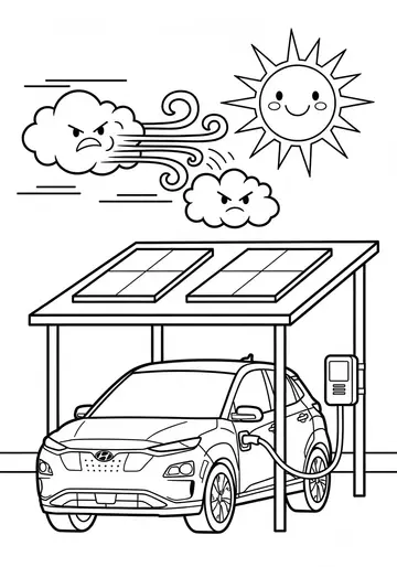 Nature Fun Hyundai Electric Car Coloring Pages for Ages 3-5