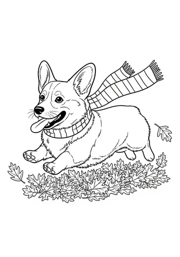 Corgi Running Through Autumn Leaves
