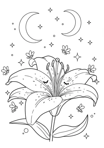 Nighttime Glow Lilies Coloring Pages Collection
