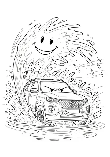 Brave Hyundai Electric Car's Mud Puddle Adventure Coloring