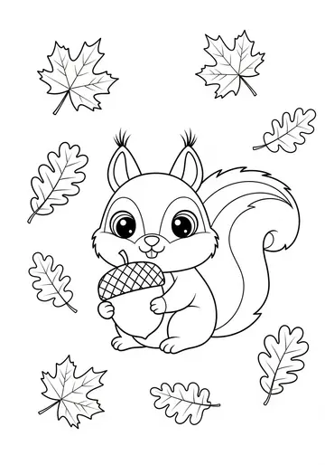 Cute Squirrel with Acorn Coloring Page