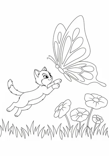Willow Chases a Butterfly Kitten Coloring Pages