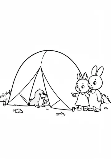 Camping Rabbit & Mole Surprise Coloring Pages for Toddlers