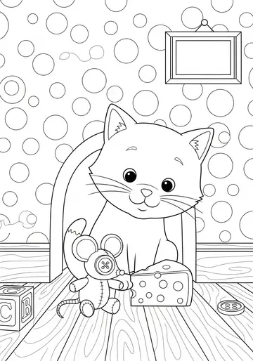 Loaf Cat & Button-Nose Mouse Coloring Pages