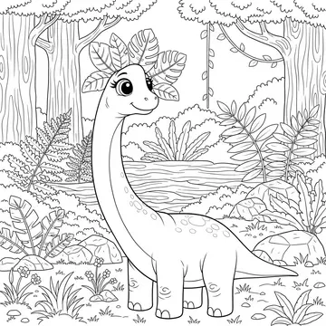 Brachiosaurus Jungle Adventure Coloring Page