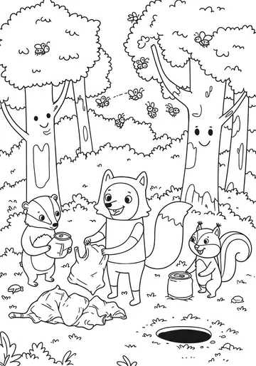 Eco Helper Fox & Friends Coloring Pages