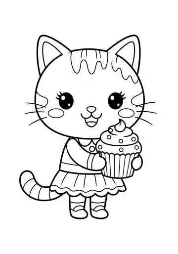 Sweet Cakey Cat Cupcake Coloring Page for Kids