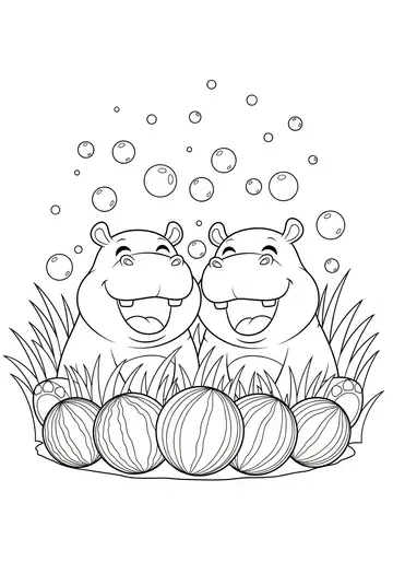 Giggling Hippos Jungle Animals Adventure Coloring Pages
