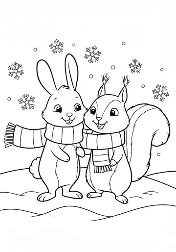 Friendship Scarf Winter Animal Coloring Pages for Kids