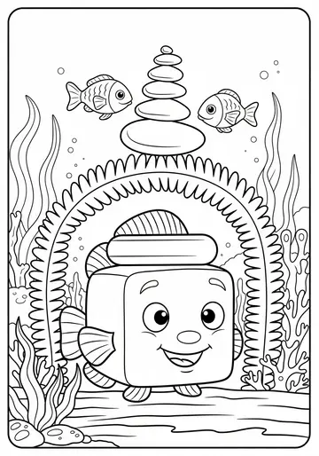 Teamwork Fish Finny the Square Fish Coloring Pages