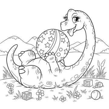 Playful Brachiosaurus with Ball Coloring Page