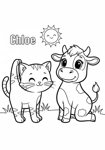 Cat & Cow Friends Yoga Coloring Pages for Ages 3-5