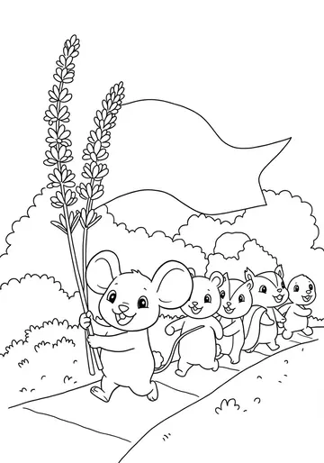 Shy Mouse's Brave Lavender Flag Coloring Pages for Kids