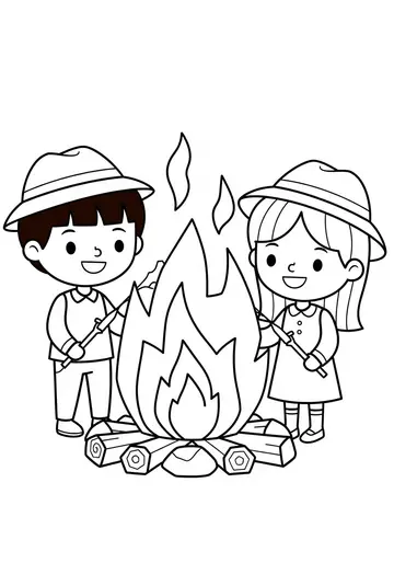 Children Around Campfire Coloring Page