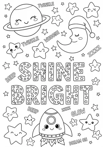 Shine Bright Sweet Dreams Galaxy Coloring Page