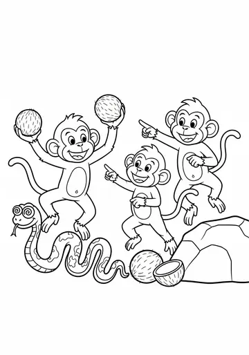 Three Monkey Friends Jungle Animals Coloring Pages