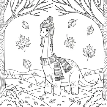 Brachiosaurus in Winter Clothes Coloring Page