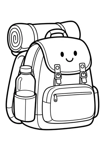 Friendly Camping Backpack Coloring Page for Kids