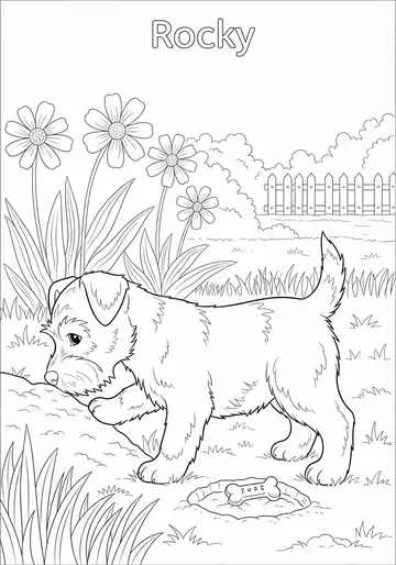 Garden Adventure Puppy Coloring Pages | Rocky's Treasure