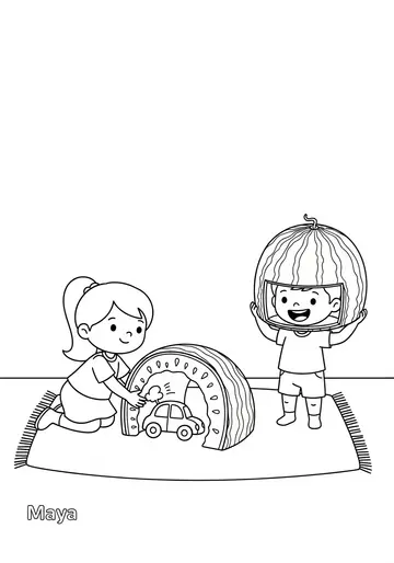 Two Friends, One National Watermelon Day Coloring Page