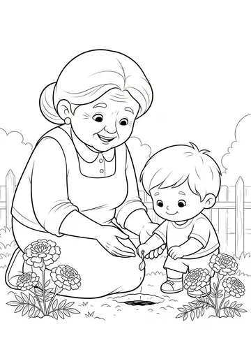 Grandma's Sunshine Pockets Marigolds Coloring Pages