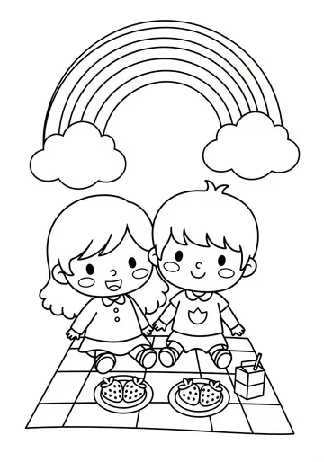 Rainbow Picnic Friends Coloring Page