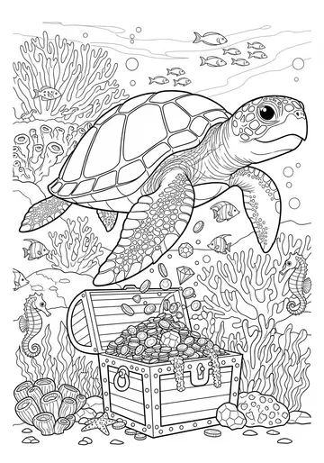 Sea Turtle Treasure Hunt Coloring Page