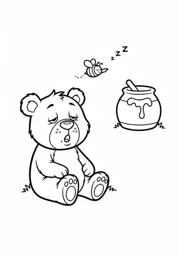 Hungry Bear with Honey Pot Coloring Page