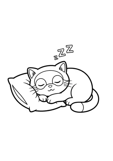 Sleepy Pillow Cat Nap Time Coloring Page