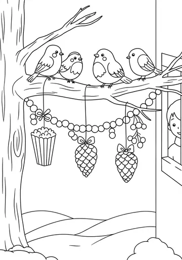 A Christmas Party for Birds Nature Coloring Pages