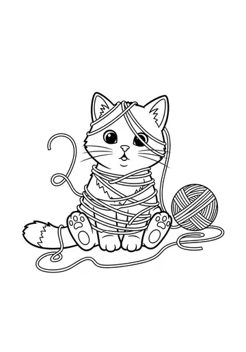Playful Yarn Adventure Kitten Coloring Pages