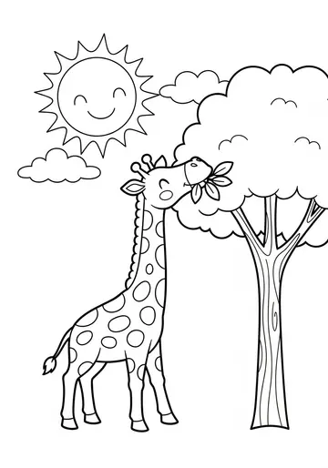 Gentle Giraffe Eating Leaves Coloring Page