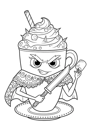 Foam Cape Villain Coffee Coloring Page Free Printable Character Art