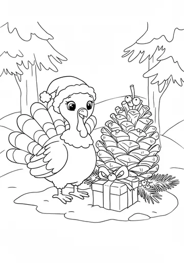 Magical Gift-Giving Christmas Turkey Coloring Book Pages