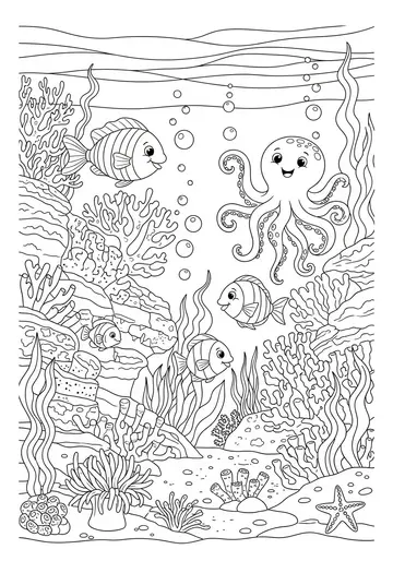 Underwater Coral Reef Coloring Page - Ocean Adventure