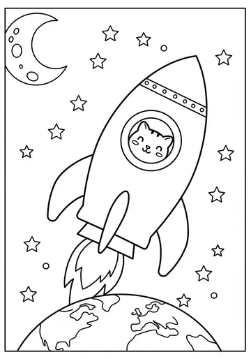 Magical Rocket Ship Coloring Book Pages